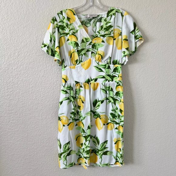 Loft Womens White Summer Lemon All Over Casual Midi Dress w/Pockets 4 - Picture 1 of 8